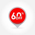 60% price off pointer or marker. Sale and discount tag icon. Vector illustration Royalty Free Stock Photo